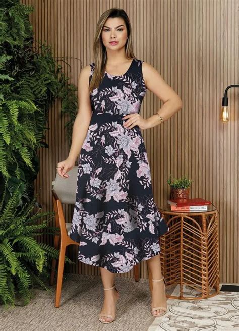 Vestido Floral Preto Com Babado Moda Evangélica Rosalie