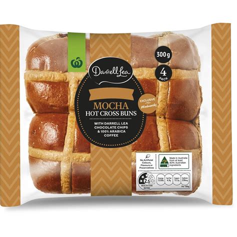 Woolworths Indulgent Darrell Lea Mocha Hot Cross Buns 4 Pack Woolworths