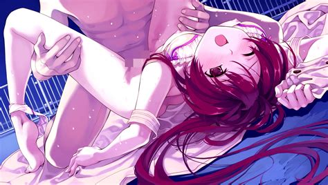 Rule 34 Bra Bra Lift Censored Game Cg Highres Leg Hold Lingerie Long Hair Lying Night Open