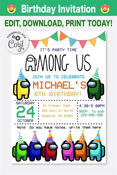 Among Us Birthday Invitation Template Editable Printable Instant