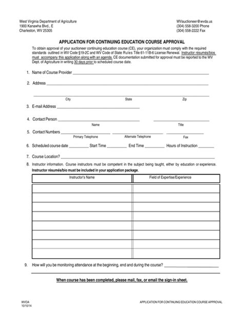 West Virginia Application For Continuing Education Course Approval