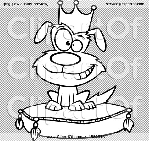 Clipart Of A Cartoon Outline Pampered Dog Wearing A Crown And Sitting