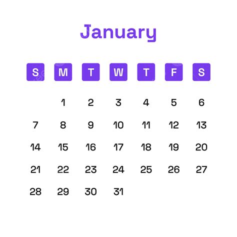 Purple January 2024 Calendar Template Design Vector January 2024