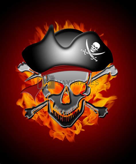 Pirate Skull Captain With Flames Background By Jpldesigns Vectors