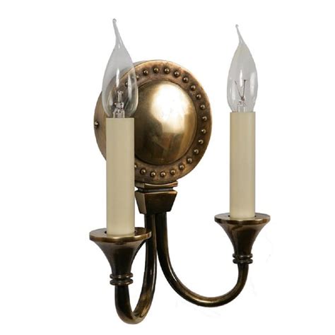 Double Wall Sconce In Solid Brass With Light Antique Finish