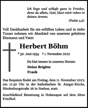 Traueranzeigen Von Herbert B Hm Sh Z Trauer