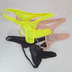 G2320 Hot Mens Sleeve Pouch Thong Mesh Stretchy Semi C Thru Sexy EBay