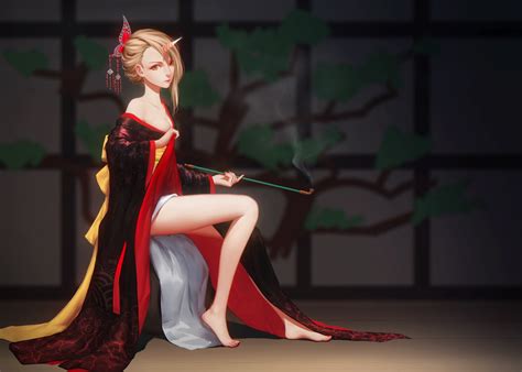 Wallpaper Anime Girls Kimono Japanese Clothes Long Hair Blonde