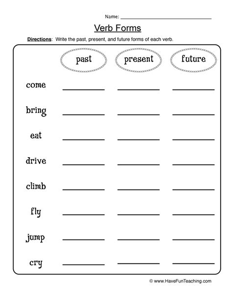 Verb Forms Worksheet Have Fun Teaching Worksheets Library