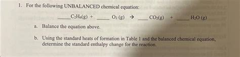 Solved For The Following Unbalanced Chemical Equation