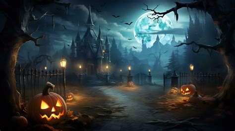 Spooky halloween wallpaper with pumpkin and old house 27807619 Stock ...