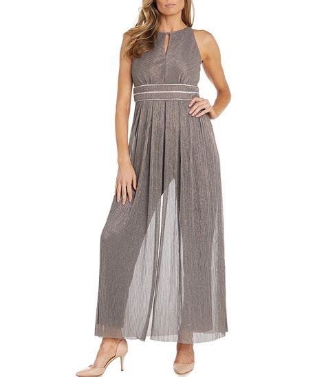 R And M Richards Sleeveless Halter Neck Overlay Maxi Skirt Jumpsuit Dillards