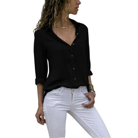 Chemisier Blouse Liquette Amzbarley Femmes Revers En Mousseline De