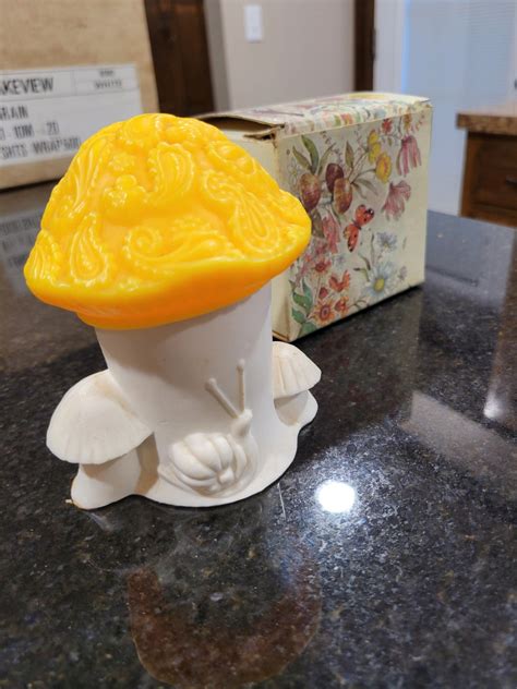 Vintage Avon 1970s Enchanted Mushroom Candle Waxy Candle Yellow