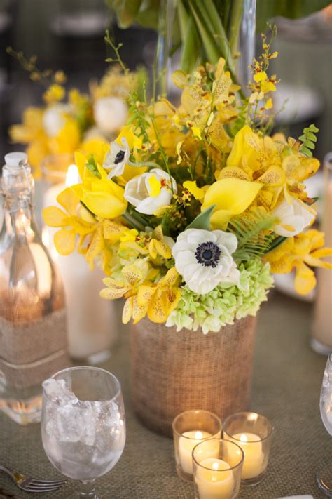 Yellow Centerpiece Arrangements In Burlap Elizabeth Anne Designs The