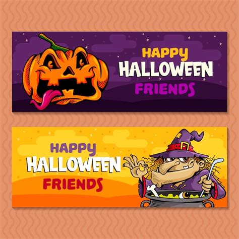 Banderas De Halloween Estilo De Dibujos Animados Vector Premium