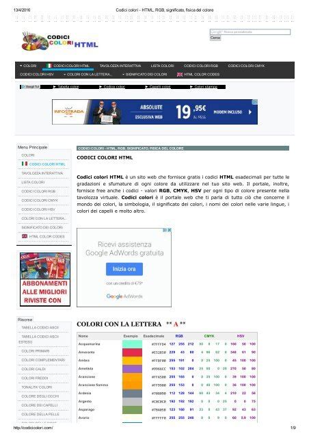 Codici colori - HTML, RGB 