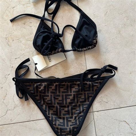 Authentic Fendi Classic Logo Brown Black Bikini Depop