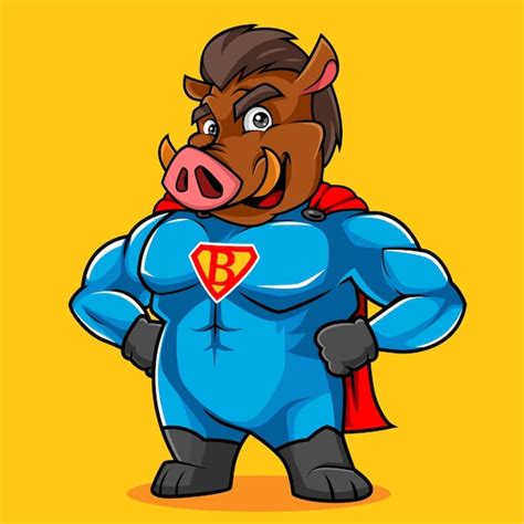 Premium Vector Cute Wild Boar Superhero Mascot Vector Illustration