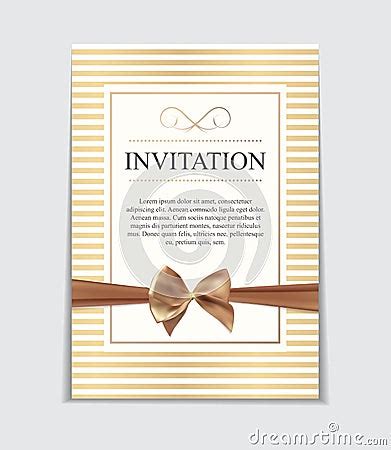 Vintage Wedding Invitation With Bow And Ribbon Template Vector I