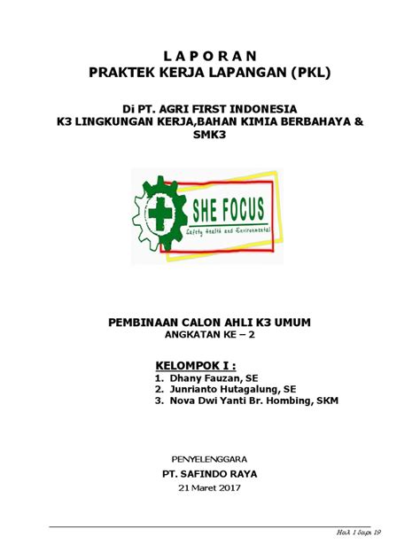 Kelompok I Fix Laporan Pkl Ak3 Umum K3 Lingkungan And Bahan Kimia