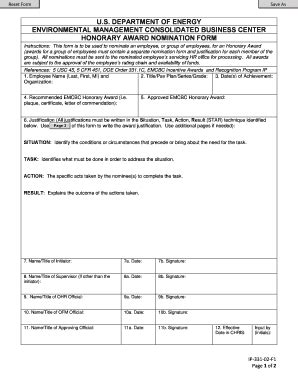 Fillable Online Emcbc Doe Emcbc Honorary Award Nomination Form Pdf