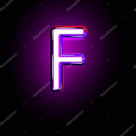 Purple Glow Neon Alphabet Letter F Isolated On Black Background 3d