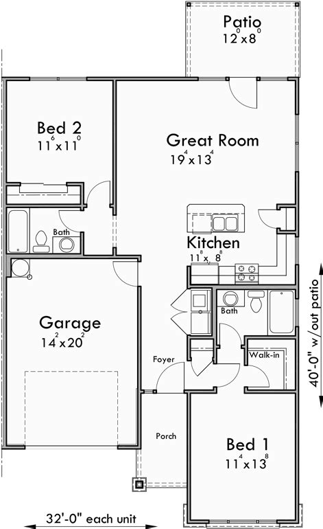 Main Floor Plan For D 623 Modern Prairie Style Ranch Duplex House Plan