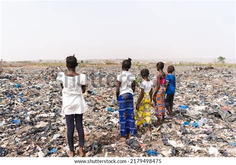 Group African Children Contemplating Immense Expanse Stock Photo