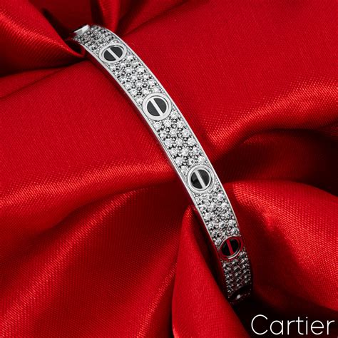 Cartier White Gold Pave Diamond And Ceramic Love Bracelet Size 21