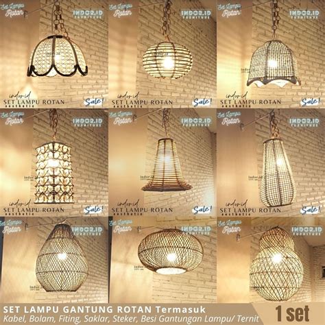 Jual Set Lampu Hias Rotan Gantung Kap Lampion Lampu Gantung Dinding