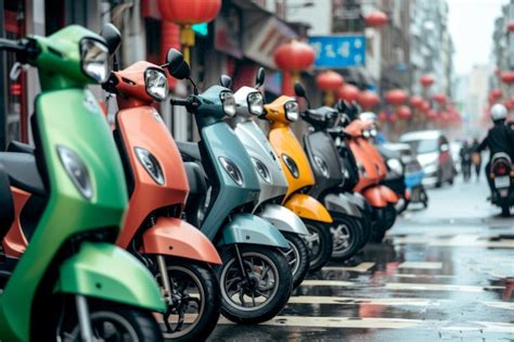 Premium Photo Row Of Motor Scooters Parked On Street