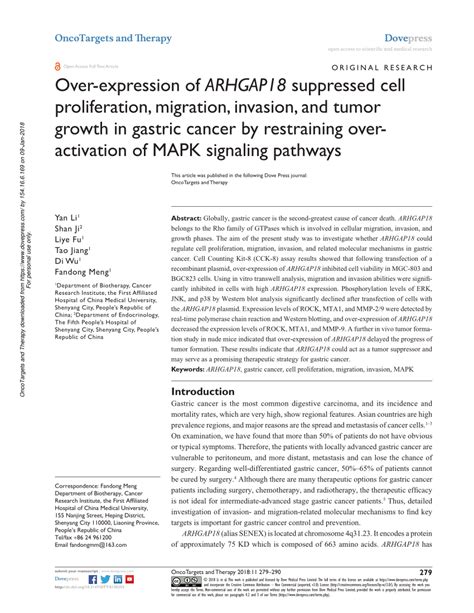 Pdf Over Expression Of Arhgap18 Suppressed Cell Proliferation