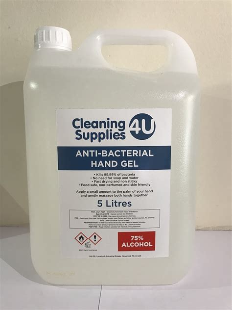 75 Alcohol Gel Hand Sanitiser 5 Litres Cleaning Supplies 4 U