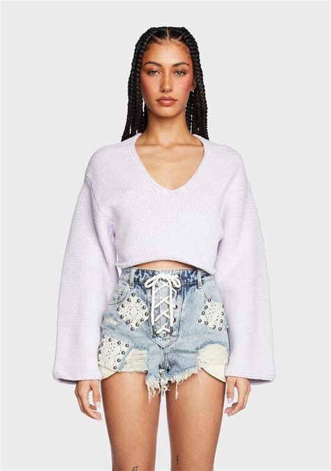 Ribbed Knit Crop Sweater Purple Dolls Kill