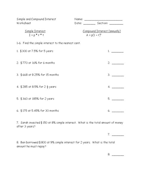 Comparing Simple And Compound Interest Practice Worksheets Made Worksheets Library