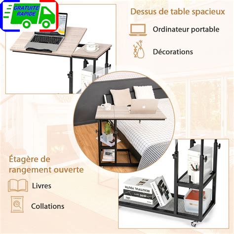 Table dAppoint Plateau Inclinable à 5 Positions Roulettes