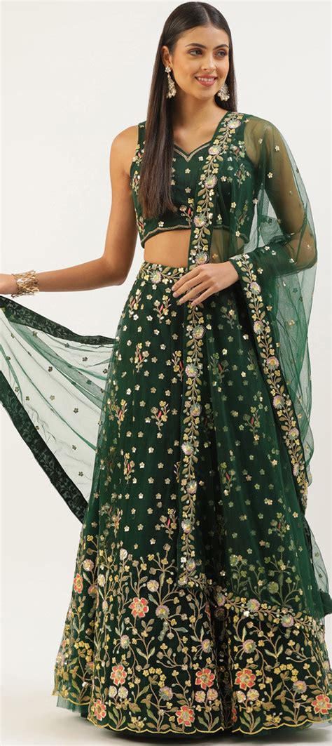 Designer Reception Wedding Green Color Net Fabric Lehenga