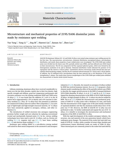 PDF Microstructure And Mechanical Properties Of 2195 5A06 Dissimilar