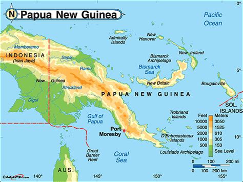 Papua New Guinea Physical Map By From Worlds