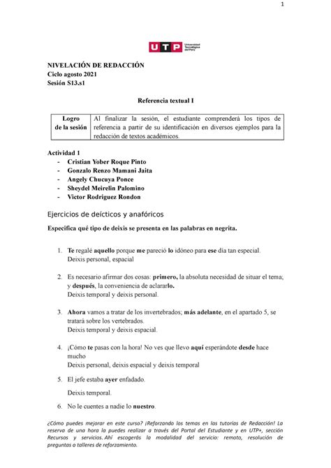 S13 s1 Resolver ejercicios 2021 1 NIVELACIÓN DE REDACCIÓN Ciclo