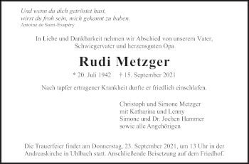 Traueranzeigen Von Rudi Metzger Zeit Des Gedenkens De