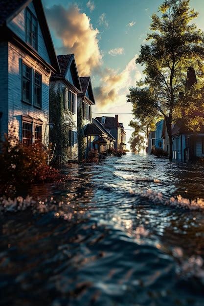 Premium AI Image Generative AI Illustration Of Flooding Houses With