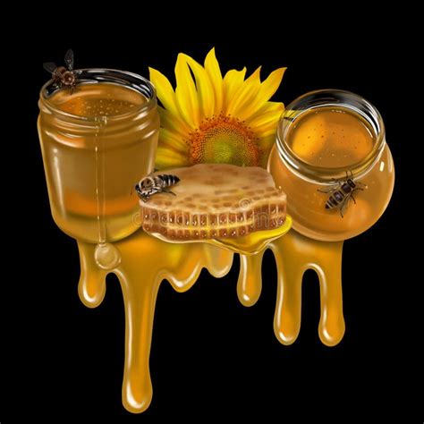 Honey Composition Watercolor Realistic Illustration Of Honey Flowers