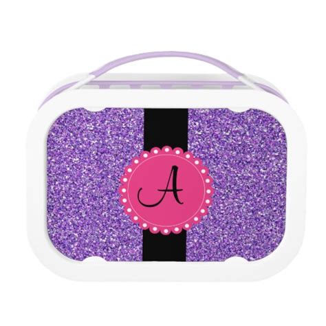 Monogramed Glitter Purple With Hot Pink Lunch Box Zazzle