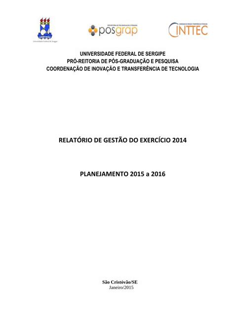 PDF RELATÓRIO DE GESTÃO DO EXERCÍCIO 2014 PLANEJAMENTO cinttec ufs