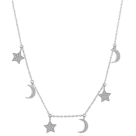 Sterling Silver Dainty Star Moon Dangle Necklace Choker