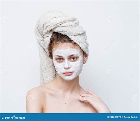 Pretty Woman Naked Shoulders Cream Face Mask Skin Care Stock Photo Image Of Complexion