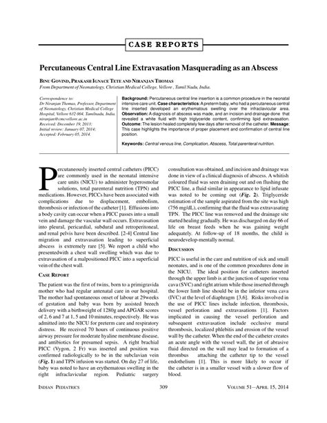 Pdf Percutaneous Central Line Extravasation Masquerading As An Abscess