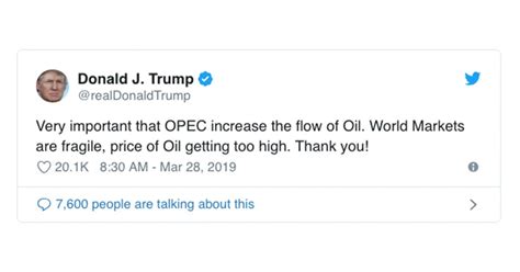 Trump Tweet Says Opec Should Pump More Oil As Prices Too High Bloomberg